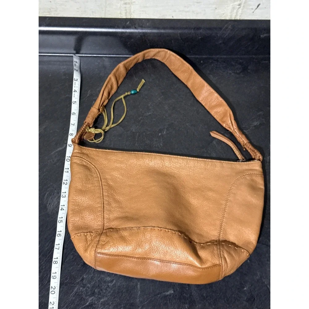 The Sak Tan Leather Fernwood Hobo Shoulder Bag Whipstitch Braided Strap Cognac